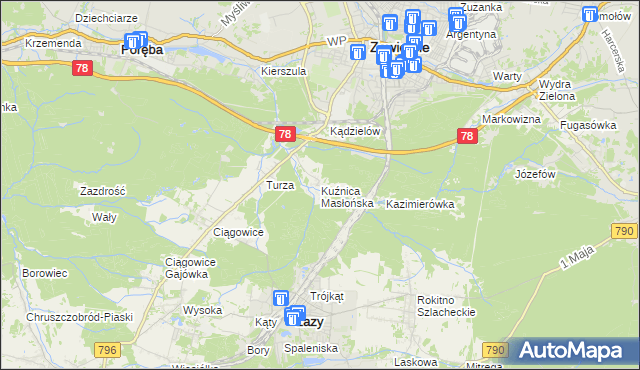 mapa Kuźnica Masłońska, Kuźnica Masłońska na mapie Targeo