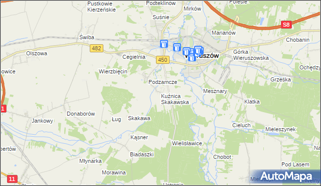 mapa Kuźnica Skakawska, Kuźnica Skakawska na mapie Targeo