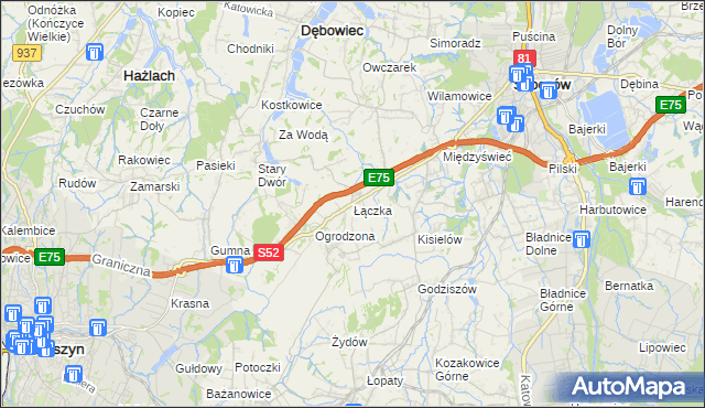 mapa Łączka gmina Dębowiec, Łączka gmina Dębowiec na mapie Targeo