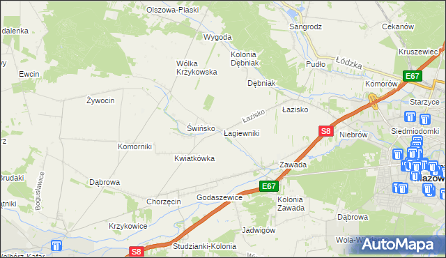 mapa Łagiewniki gmina Tomaszów Mazowiecki, Łagiewniki gmina Tomaszów Mazowiecki na mapie Targeo