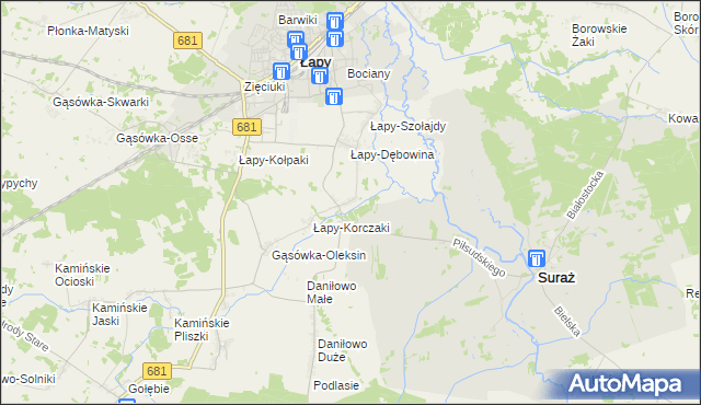 mapa Łapy-Pluśniaki, Łapy-Pluśniaki na mapie Targeo