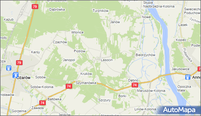 mapa Lasocin gmina Ożarów, Lasocin gmina Ożarów na mapie Targeo