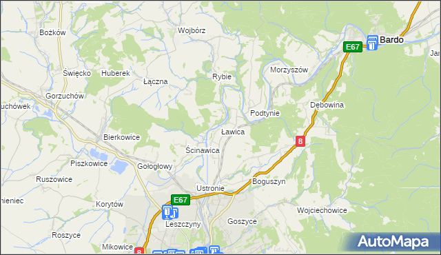 mapa Ławica gmina Kłodzko, Ławica gmina Kłodzko na mapie Targeo