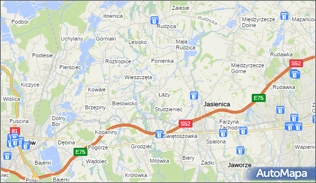 mapa Łazy gmina Jasienica, Łazy gmina Jasienica na mapie Targeo