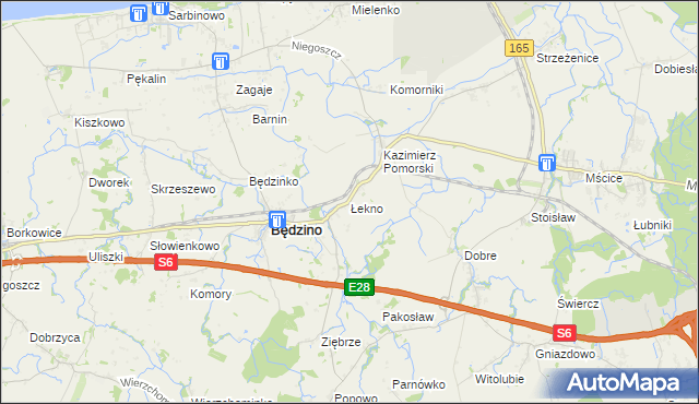 mapa Łekno gmina Będzino, Łekno gmina Będzino na mapie Targeo