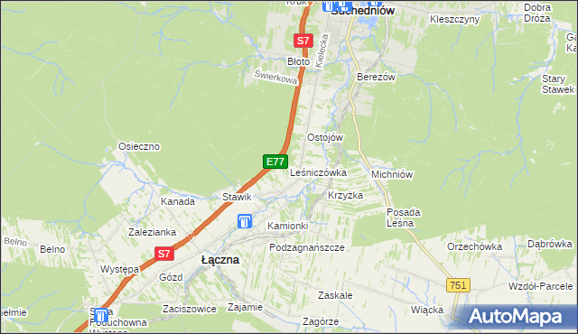 mapa Leśniczówka gmina Suchedniów, Leśniczówka gmina Suchedniów na mapie Targeo