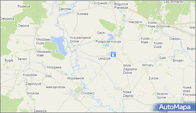 mapa Leszcze gmina Pińczów, Leszcze gmina Pińczów na mapie Targeo