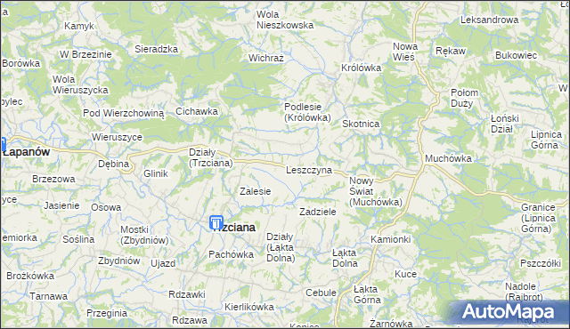 mapa Leszczyna gmina Trzciana, Leszczyna gmina Trzciana na mapie Targeo