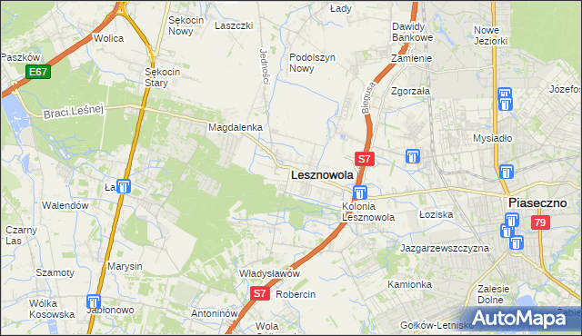 mapa Lesznowola powiat piaseczyński, Lesznowola powiat piaseczyński na mapie Targeo