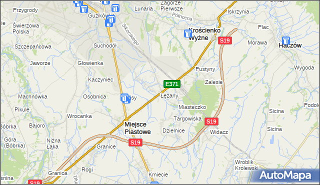 mapa Łężany gmina Miejsce Piastowe, Łężany gmina Miejsce Piastowe na mapie Targeo