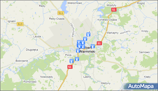 mapa Lidzbark Warmiński, Lidzbark Warmiński na mapie Targeo