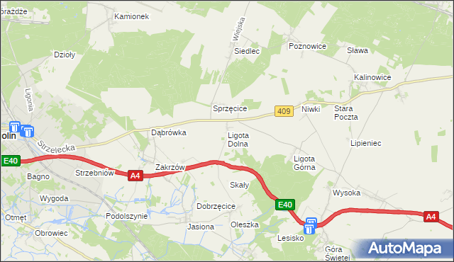 mapa Ligota Dolna gmina Strzelce Opolskie, Ligota Dolna gmina Strzelce Opolskie na mapie Targeo