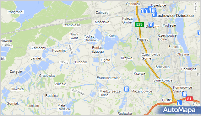 mapa Ligota gmina Czechowice-Dziedzice, Ligota gmina Czechowice-Dziedzice na mapie Targeo