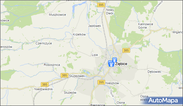 mapa Lipa gmina Ziębice, Lipa gmina Ziębice na mapie Targeo