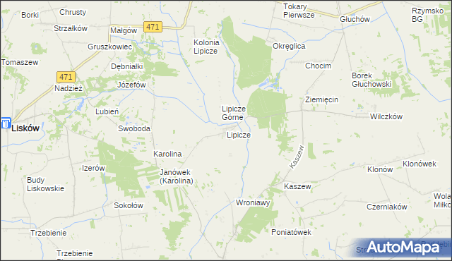 mapa Lipicze gmina Goszczanów, Lipicze gmina Goszczanów na mapie Targeo
