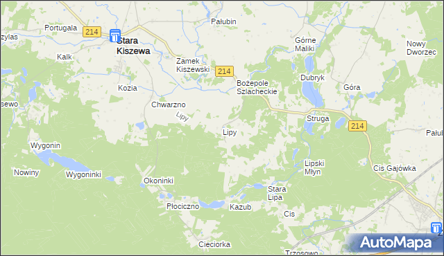 mapa Lipy gmina Stara Kiszewa, Lipy gmina Stara Kiszewa na mapie Targeo