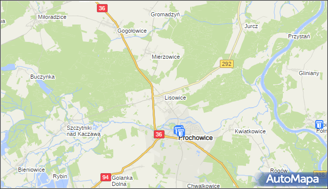 mapa Lisowice gmina Prochowice, Lisowice gmina Prochowice na mapie Targeo