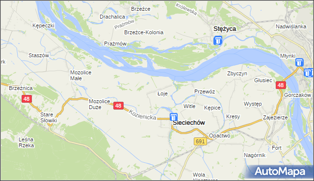 mapa Łoje gmina Sieciechów, Łoje gmina Sieciechów na mapie Targeo