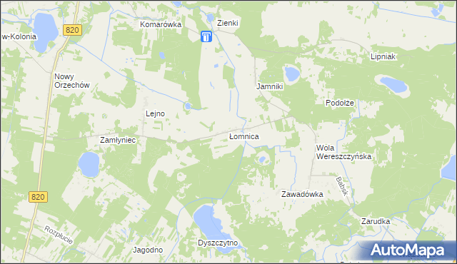 mapa Łomnica gmina Urszulin, Łomnica gmina Urszulin na mapie Targeo