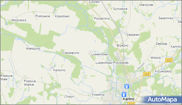 mapa Lubiechowo gmina Karlino, Lubiechowo gmina Karlino na mapie Targeo