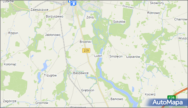 mapa Lubin gmina Gryfice, Lubin gmina Gryfice na mapie Targeo