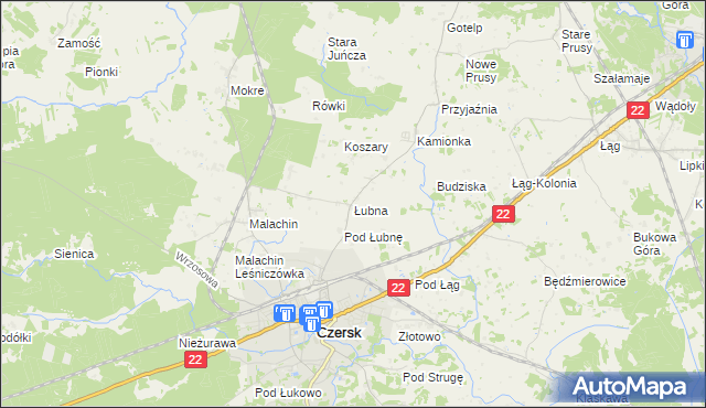 mapa Łubna gmina Czersk, Łubna gmina Czersk na mapie Targeo