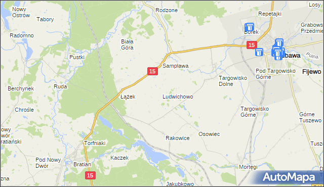 mapa Ludwichowo gmina Lubawa, Ludwichowo gmina Lubawa na mapie Targeo