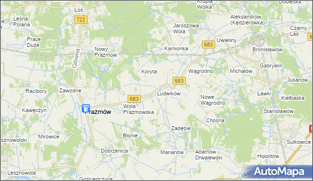 mapa Ludwików gmina Prażmów, Ludwików gmina Prażmów na mapie Targeo