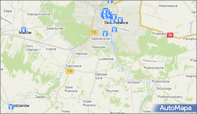 mapa Ludwików gmina Skierniewice, Ludwików gmina Skierniewice na mapie Targeo