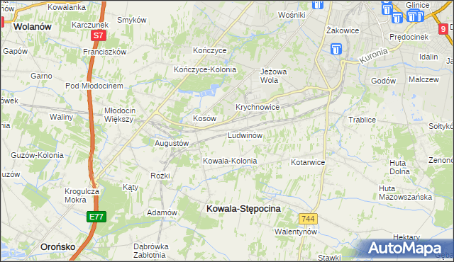 mapa Ludwinów gmina Kowala, Ludwinów gmina Kowala na mapie Targeo
