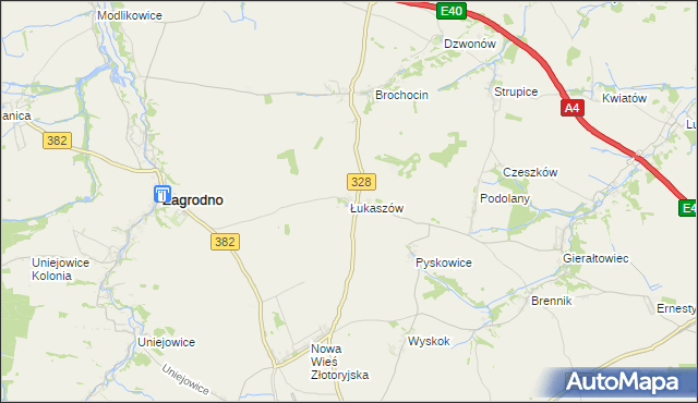 mapa Łukaszów gmina Zagrodno, Łukaszów gmina Zagrodno na mapie Targeo
