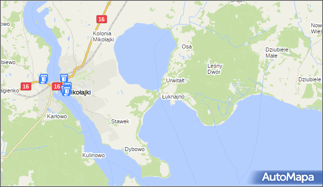 mapa Łuknajno, Łuknajno na mapie Targeo