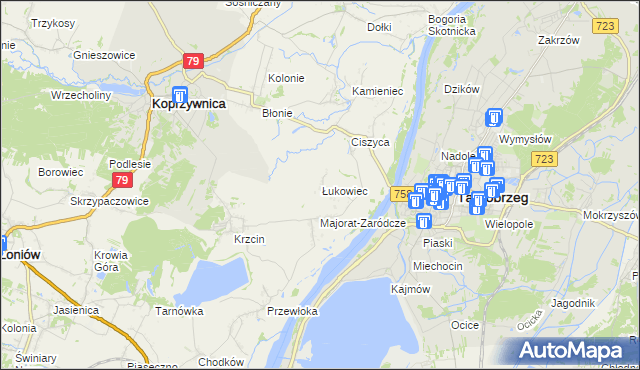 mapa Łukowiec gmina Koprzywnica, Łukowiec gmina Koprzywnica na mapie Targeo