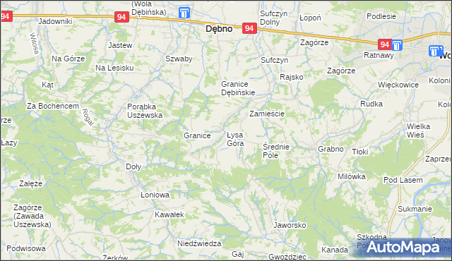 mapa Łysa Góra gmina Dębno, Łysa Góra gmina Dębno na mapie Targeo