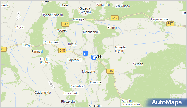 mapa Łyse powiat ostrołęcki, Łyse powiat ostrołęcki na mapie Targeo