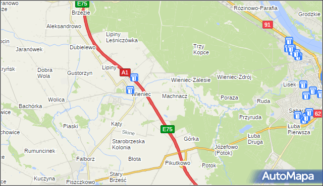 mapa Machnacz gmina Brześć Kujawski, Machnacz gmina Brześć Kujawski na mapie Targeo