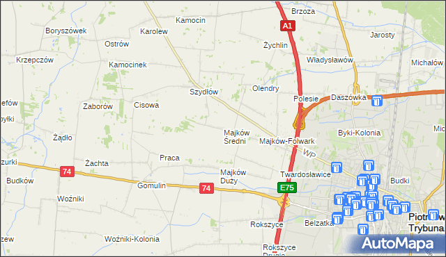 mapa Majków Średni, Majków Średni na mapie Targeo