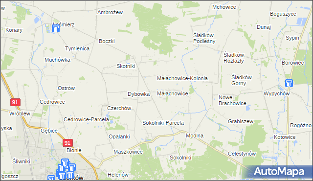 mapa Małachowice, Małachowice na mapie Targeo