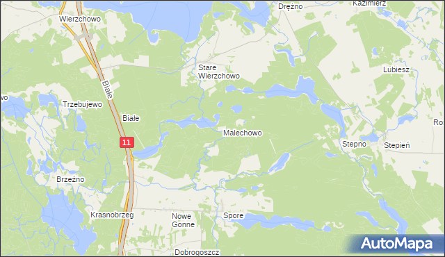 mapa Malechowo gmina Szczecinek, Malechowo gmina Szczecinek na mapie Targeo