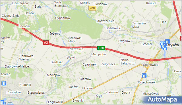 mapa Marcjanka gmina Zgierz, Marcjanka gmina Zgierz na mapie Targeo