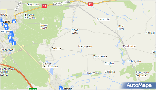 mapa Maruszewo gmina Rydzyna, Maruszewo gmina Rydzyna na mapie Targeo