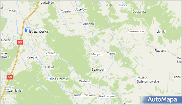 mapa Marysin gmina Strachówka, Marysin gmina Strachówka na mapie Targeo