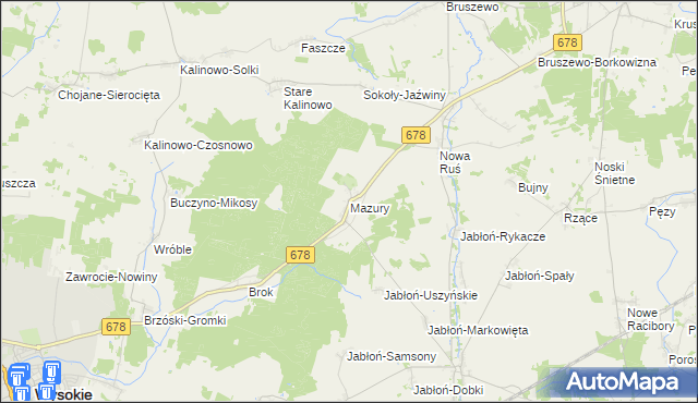 mapa Mazury gmina Wysokie Mazowieckie, Mazury gmina Wysokie Mazowieckie na mapie Targeo