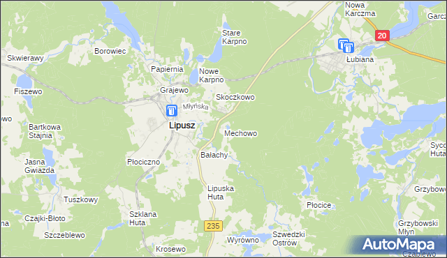 mapa Mechowo gmina Lipusz, Mechowo gmina Lipusz na mapie Targeo