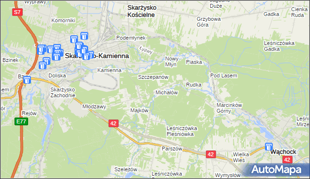mapa Michałów gmina Skarżysko Kościelne, Michałów gmina Skarżysko Kościelne na mapie Targeo