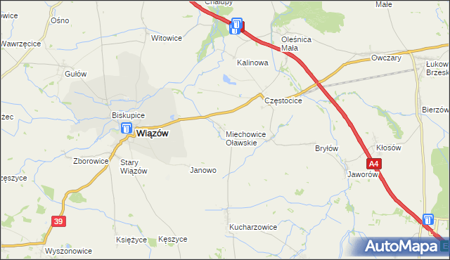 mapa Miechowice Oławskie, Miechowice Oławskie na mapie Targeo