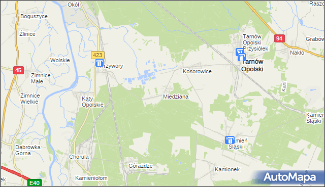 mapa Miedziana gmina Tarnów Opolski, Miedziana gmina Tarnów Opolski na mapie Targeo