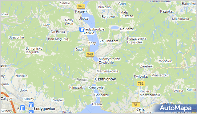 mapa Międzybrodzie Żywieckie, Międzybrodzie Żywieckie na mapie Targeo