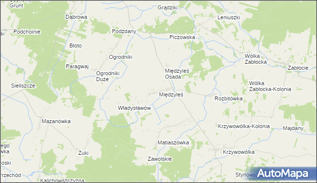 mapa Międzyleś gmina Tuczna, Międzyleś gmina Tuczna na mapie Targeo
