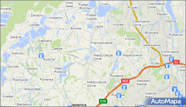 mapa Międzyrzecze Dolne, Międzyrzecze Dolne na mapie Targeo